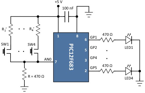 Connecting multiple tact switches on a single input pin of a microcontroller