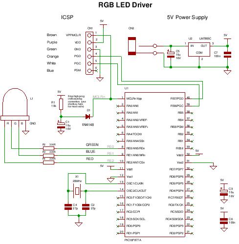 How to drive an rgb led using three microcontroller pins.