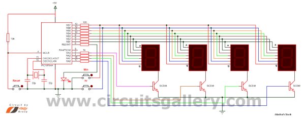Real Time Clock Circuit using Mircocontroller Schemetic