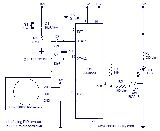 Interfacing PIR sensor to 8051