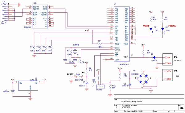 Build a Programmer for the 68HC705C8 MicroController Schematic