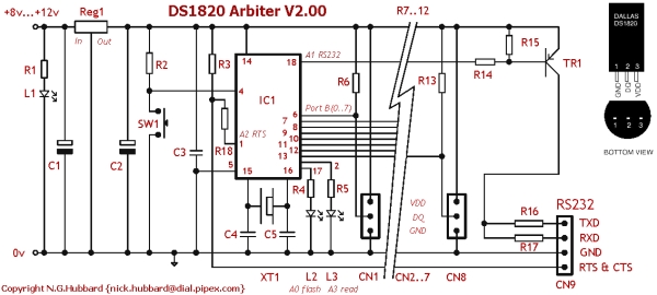 DS1820 Arbiter V2.00 Schematic Parts List