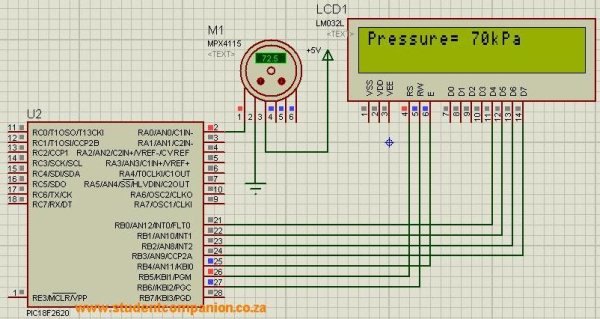Digital Barometer using PIC Microcontroller and MPX4115A Pressure Sensor - XC8 schematic