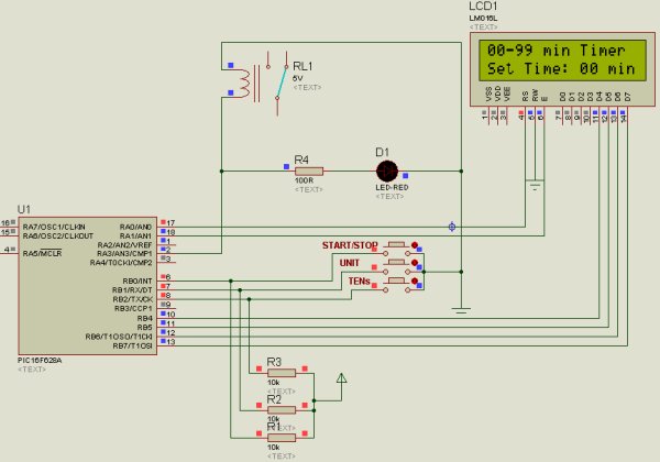 Digital Count Down Timer using PIC Microcontroller Schematic