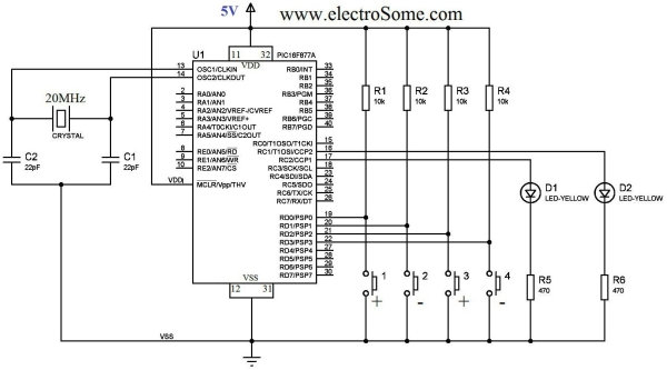 Generating PWM with PIC Microcontroller – MPLAB XC8 Schematic