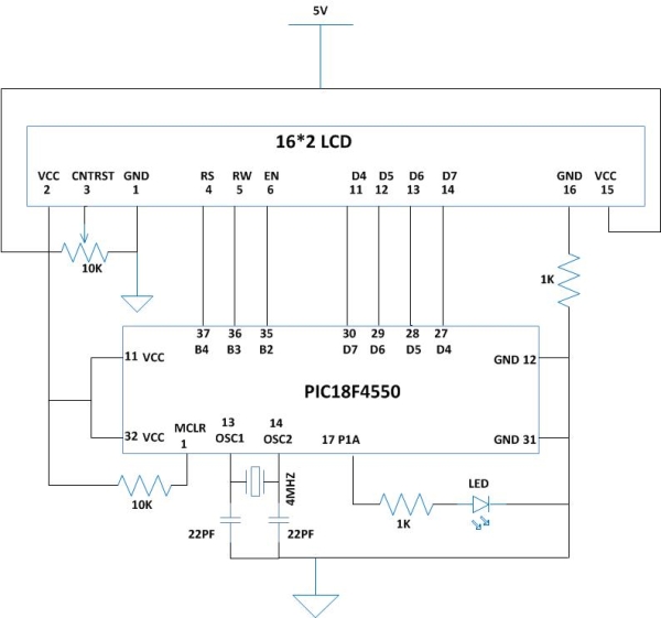How to Glow an LED using PWM with PIC Microcontroller Schematic