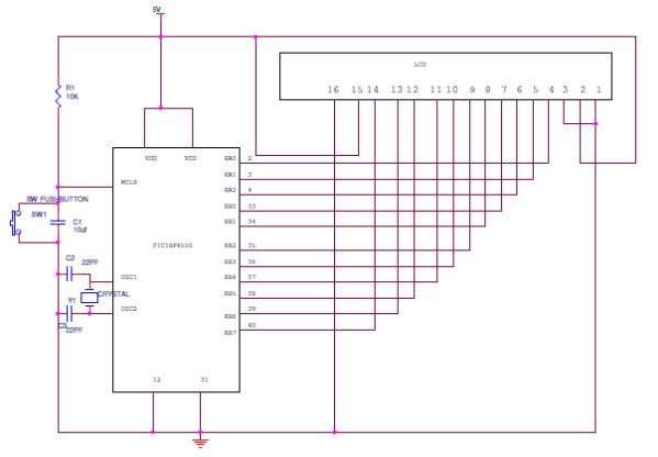 Interfacing16X2 LCD with PIC Microcontroller schematic