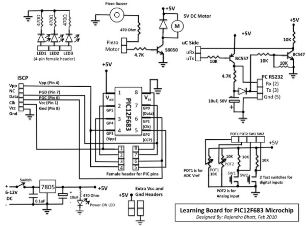 Learning Board for PIC12F683 Microchip schematic