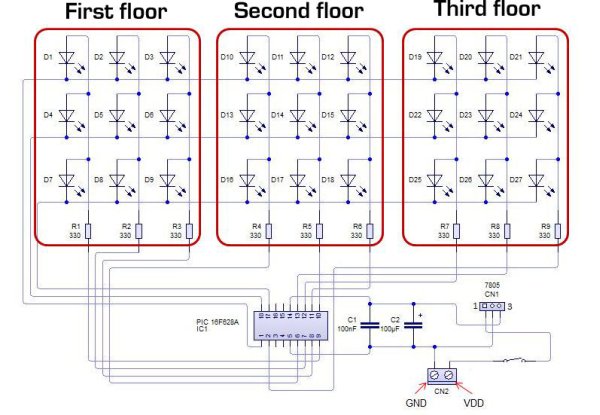 PIC 3x3x3 LED cube Schematic