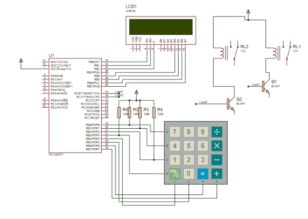 Password Based Circuit Breaker using PIC Microcontroller with C code Schematic