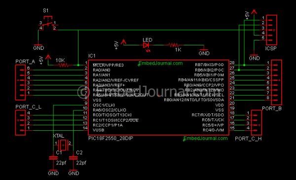 Standalone BreadBoard Breakout for PIC Microcontrollers schematic