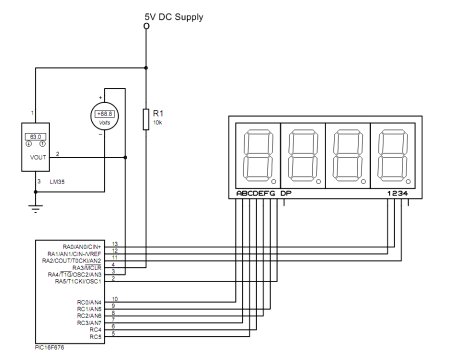 Temperature Indicator using PIC microcontroller Schematic