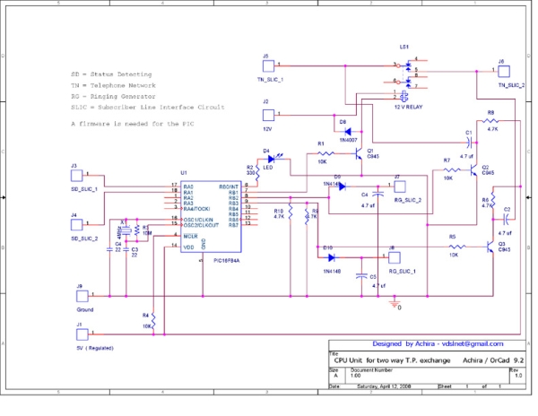 Two way Simple Very Small Telephone Exchange Schematic
