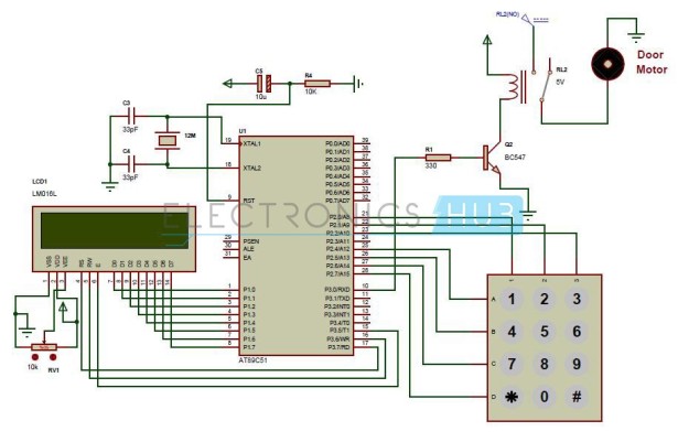 Password Based Door Lock System using 8051 Microcontroller schematic