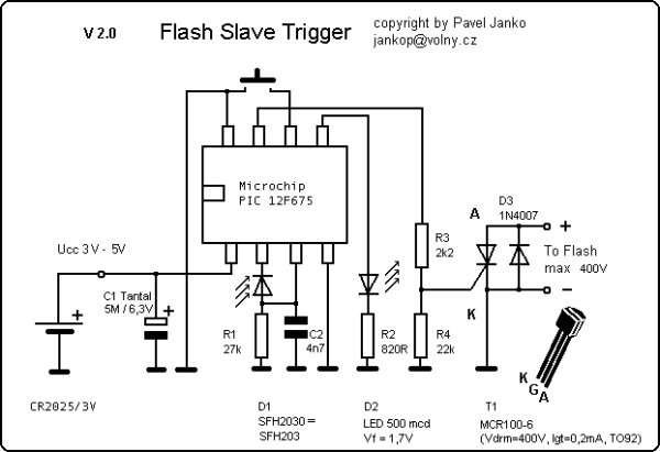 A Programmable Optical Slave Flash Trigger for Digital Cameras with Processor PIC 12F675 schematich