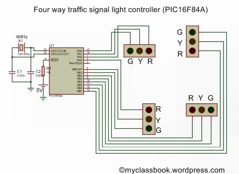 Four Way Traffic Light Signal Using