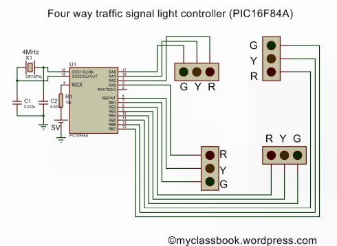 Four Way Traffic Light Signal Using Pic16f84a Microcontroller