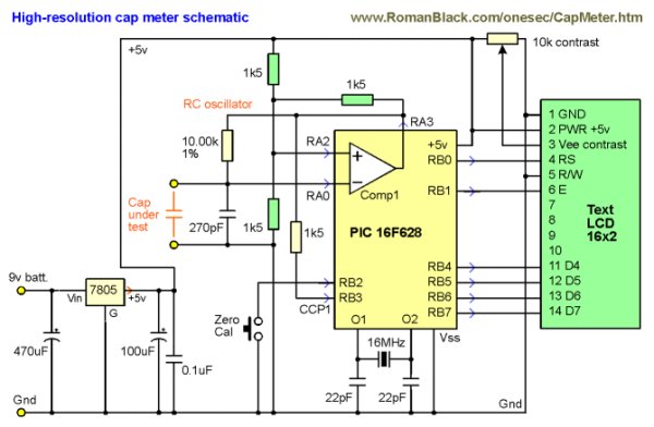 High res cap meter with PIC 16F628