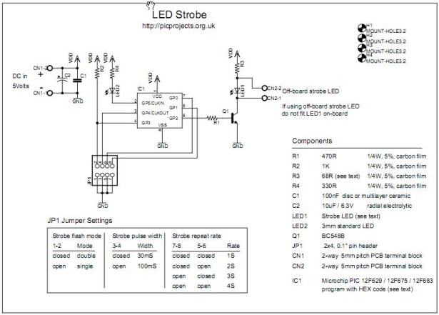 LED Strobe for PIC12F629 675 schematic