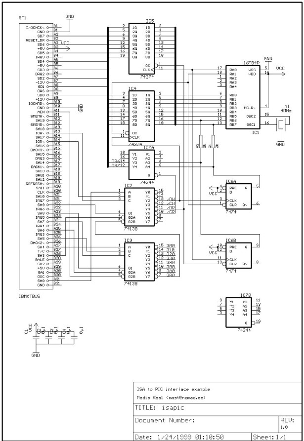 PIC16F877 ISA Ethernet Web Server Project schematic