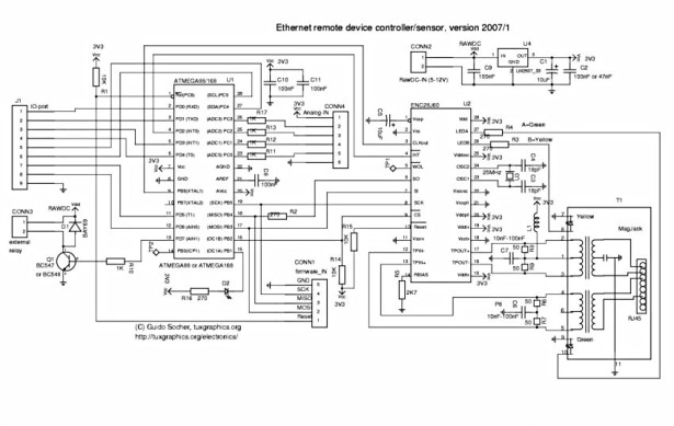 An AVR microcontroller based Ethernet device schematic