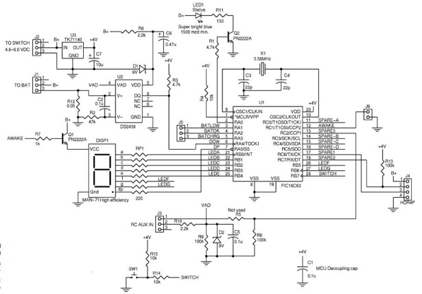 DIY, Microcontroller-Based Battery Monitor for RC Aircraft schematic