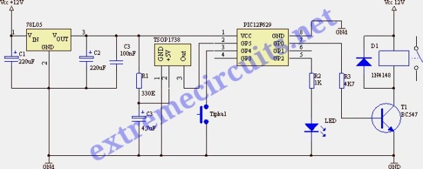 IR On Off Switch Using Microcontroller schematic