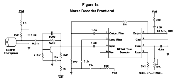 PIC16F84 Based Morse Code Reader Schematic