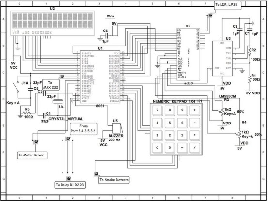 Home Security System with GSM Using 8051 Microcontroller Schematic