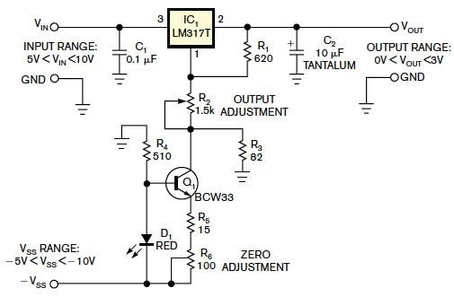 Use an LM317 as 0 to 3V adjustable regulator