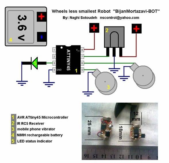 Infrared Remote Controlled RC Steerable Vibrobot Created by Naghi Sotoudeh schematic