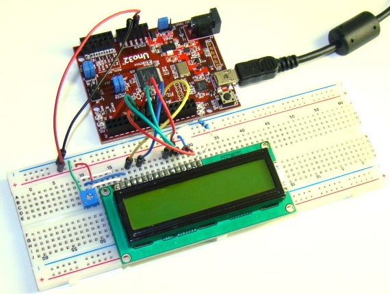 LCD circuit setup on breadboard