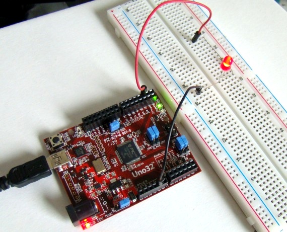 LED is turned on and off through a command received from PC over serial interface