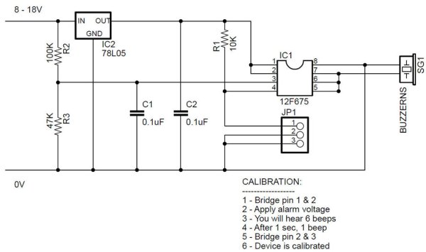 PIC 12F675 Programmable 12V Battery Monitor schematic