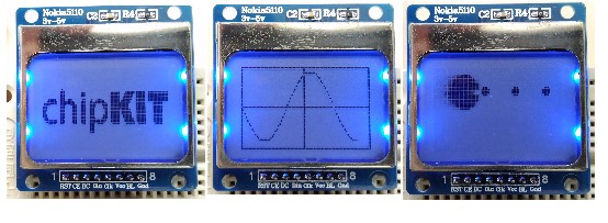 Running sine wave, chipKIT logo, and Pacman examples