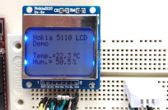 Temperature and humidity measurements on Nokia 5110 LCD