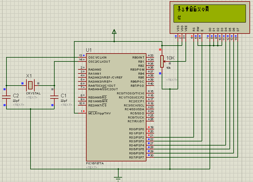 Schematic Display Custom Characters on 16x2 LCD using PIC Microcontroller and XC8