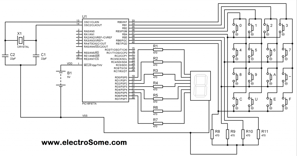 Schematic Interfacing Matrix Keypad with PIC Microcontroller