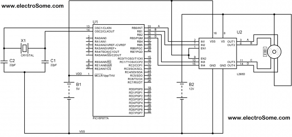 Schematic Interfacing Stepper Motor with PIC Microcontroller