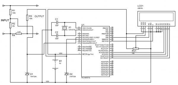 Schematic Voltmeter and Ammeter using PIC Microcontroller