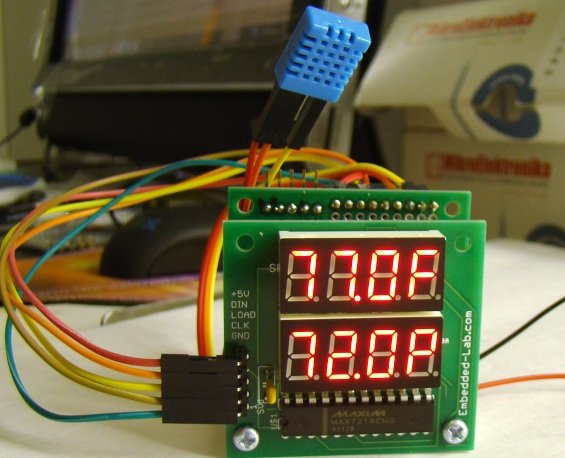 Temperature and relative humidity display with adaptive brightness control