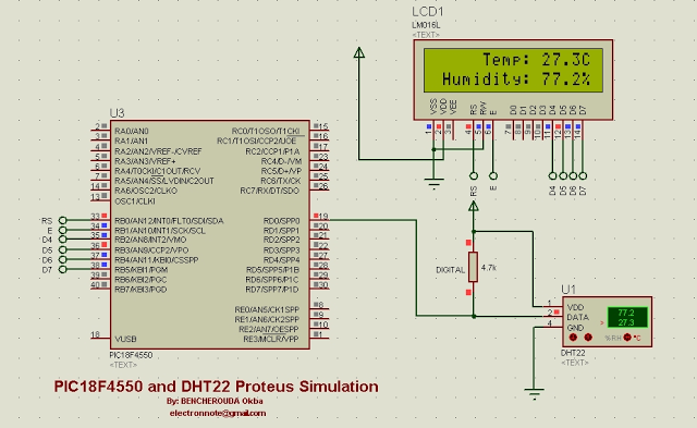 Schematic DHT22 (AM2302) Digital Humidity and Temperature Sensor Proteus Simulation