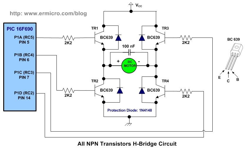 Schematic H-Bridge Microchip PIC Microcontroller PWM Motor Controller