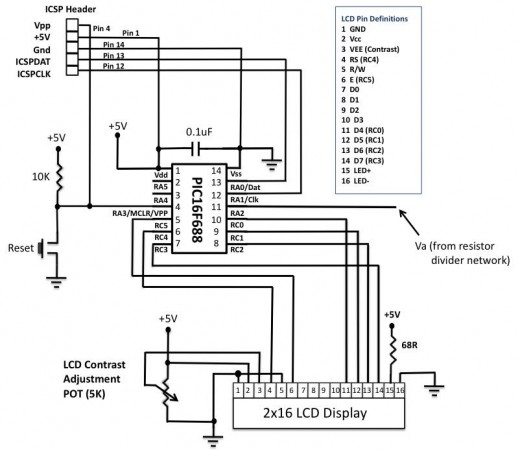 Schematic PIC-based Digital Voltmeter (DVM)