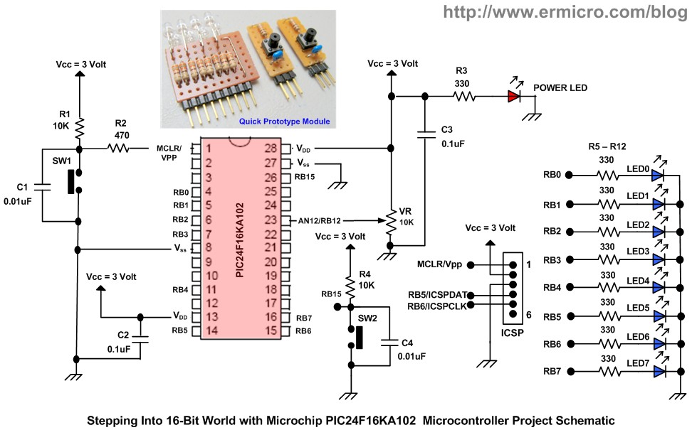 Schematic Stepping Into the 16-bit World with the Microchip 16-bit PIC24F16KA102 Family Microcontroller