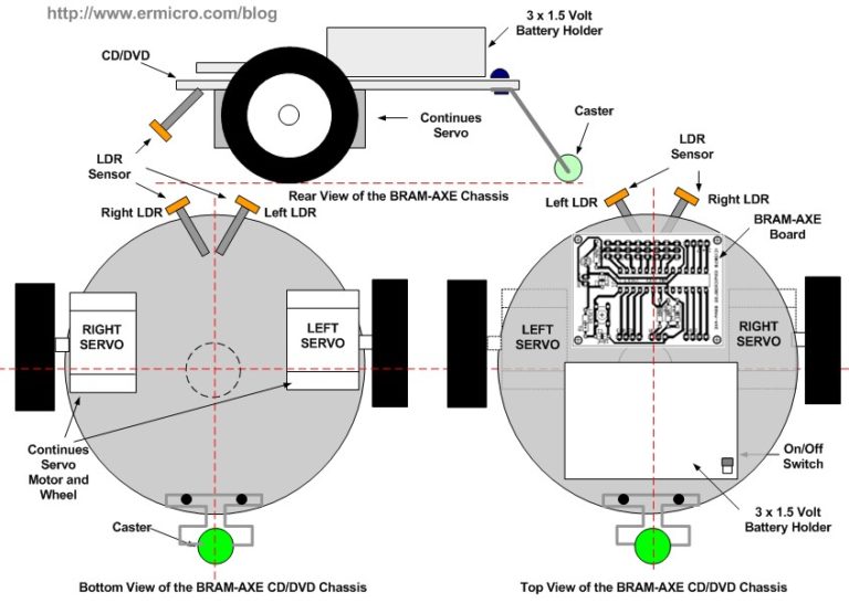 Schematic Build Your Own Simple and Easy PICAXE Microcontroller Based Photovore Robot