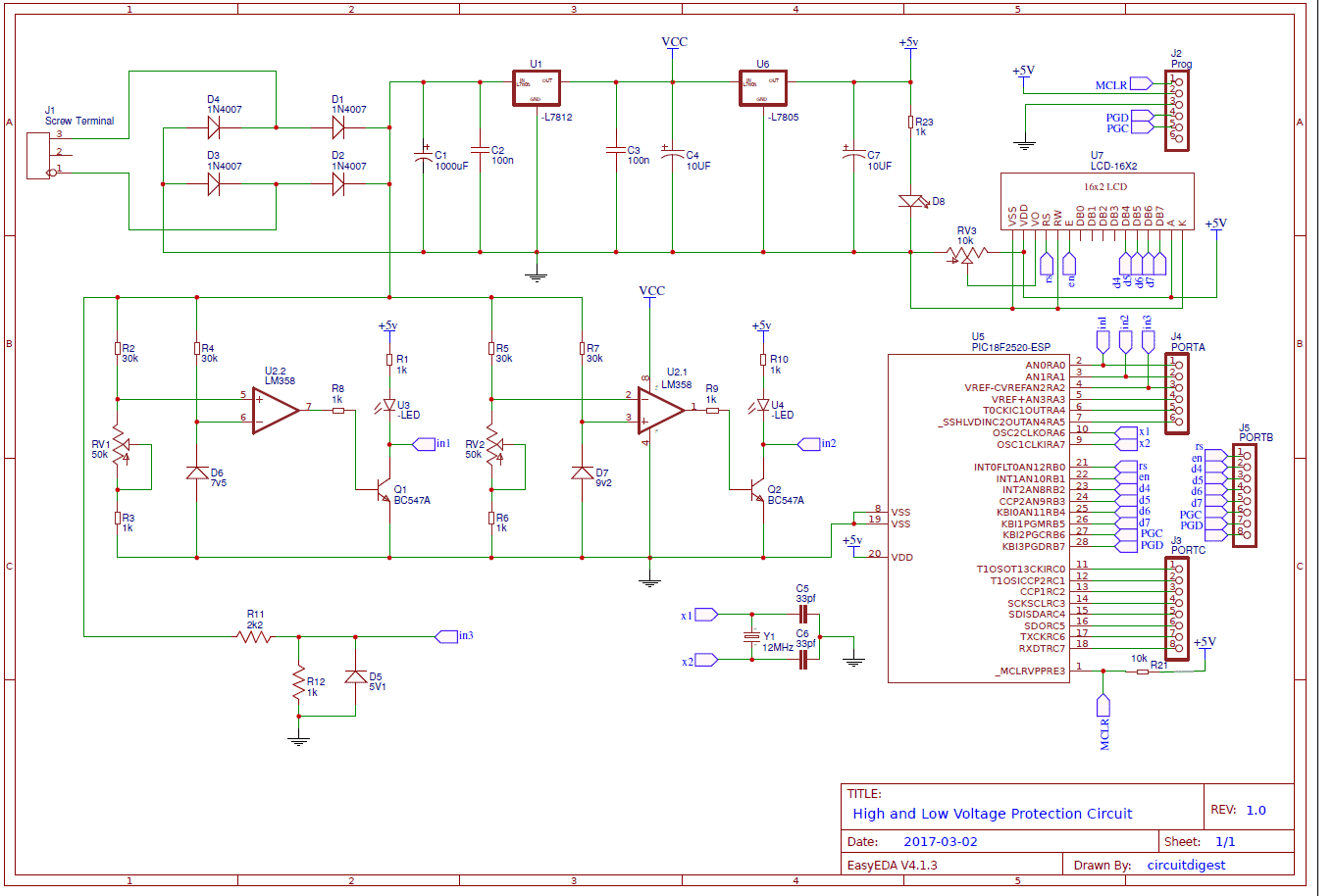High/Low Voltage Detection and Protection Circuit using PIC Microcontroller