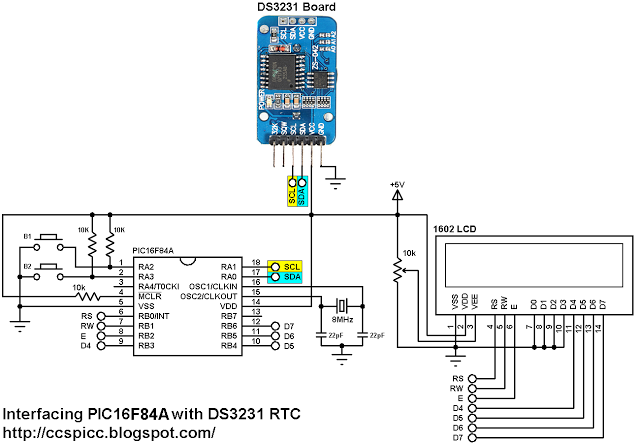interfacing pic16f84a with ds3231 real time clock with setup buttons