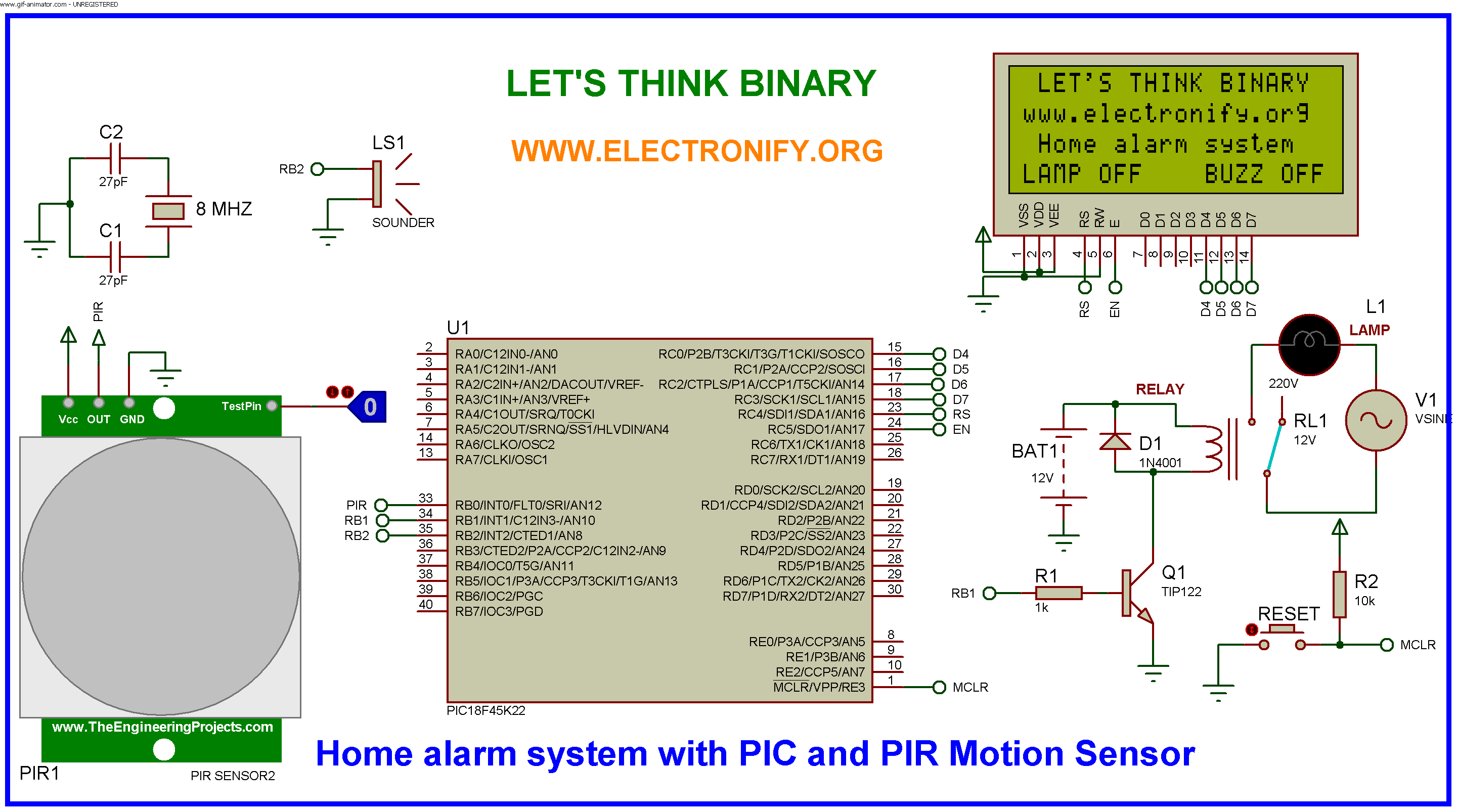 HOME SECURITY ALARM SYSTEM USING PIC18F45K22 AND PIR MOTION SENSOR2 schematic diagram