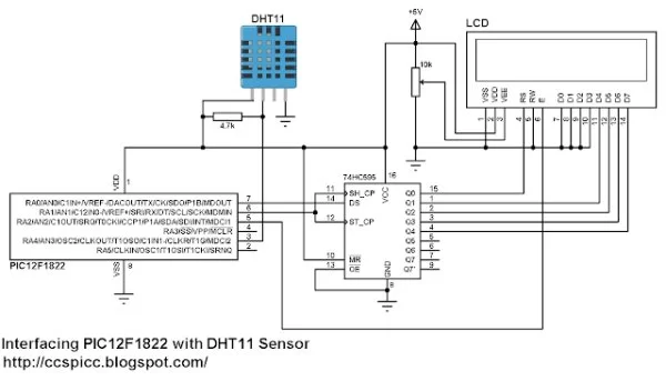 DHT11 Interfacing with PIC12F1822 microcontroller schematics